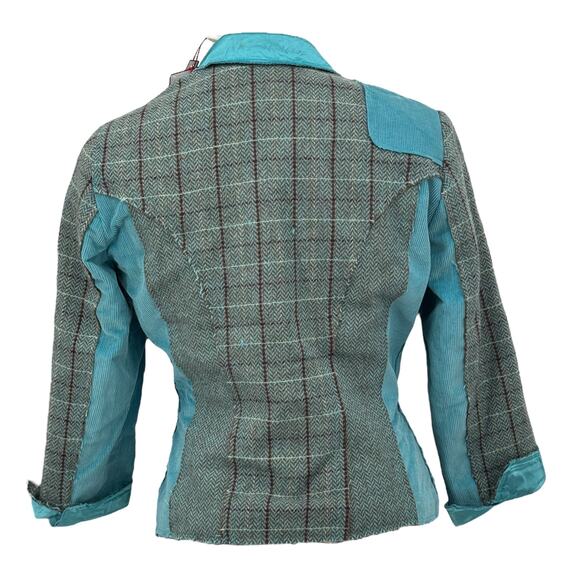 Max & Co Patchwork Blazer Wool Mohair Women 10 Blue Plaid Preppy Steampunk NEW - Picture 10 of 15